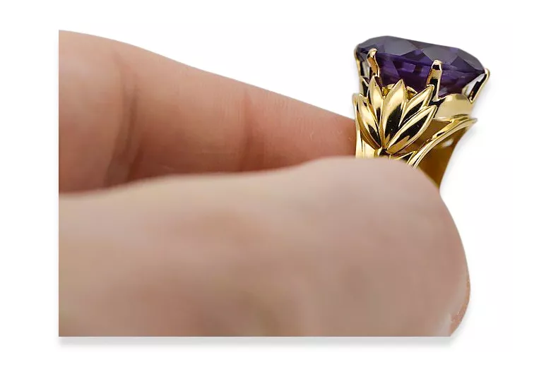 Inel Alexandrite Aur galben 8K Vintage bijuterii vrc029x-ax Art Deco Stil rusesc sovietic URSS